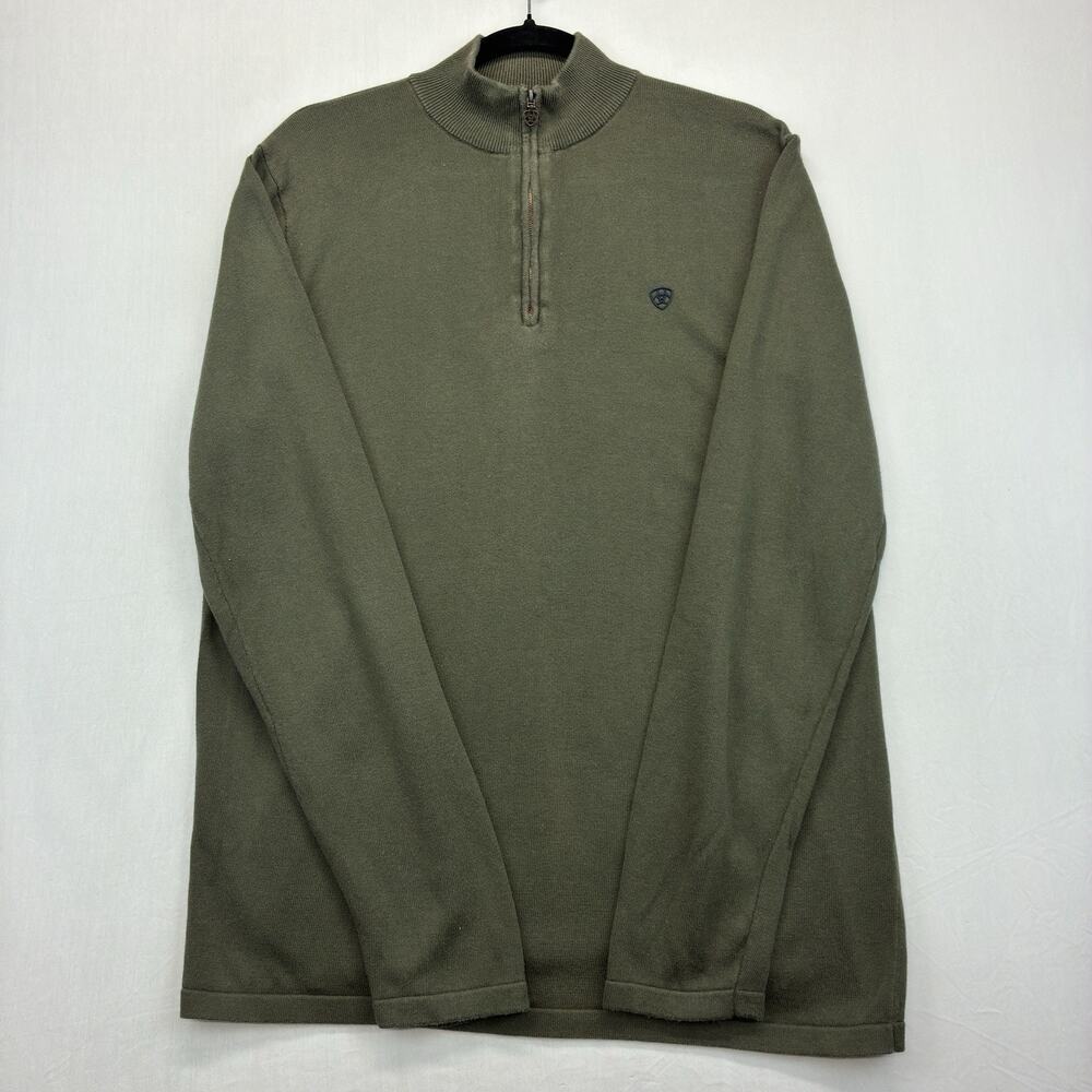 Ariat Men’s Large 1/4 Zip Sweater Olive Green Cotton Modal Western Pullover